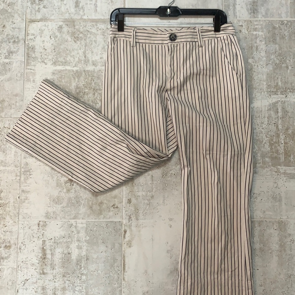 CAbi Cream Ankle-Length Pants with Black Pinstripes